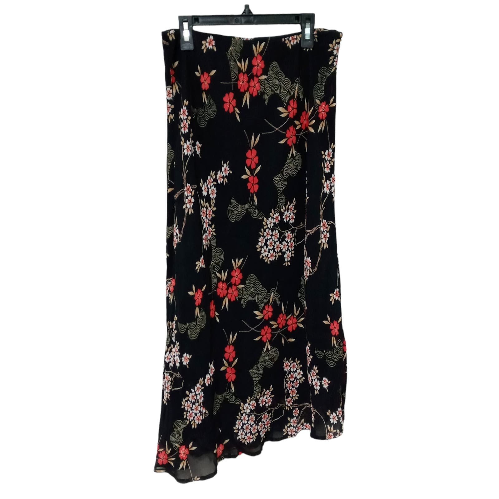 reasonable price Petite Sophisticate Floral Ruffled Asymmetrical Skirt Black Red Coral 10P - hXlFkzghY no tax