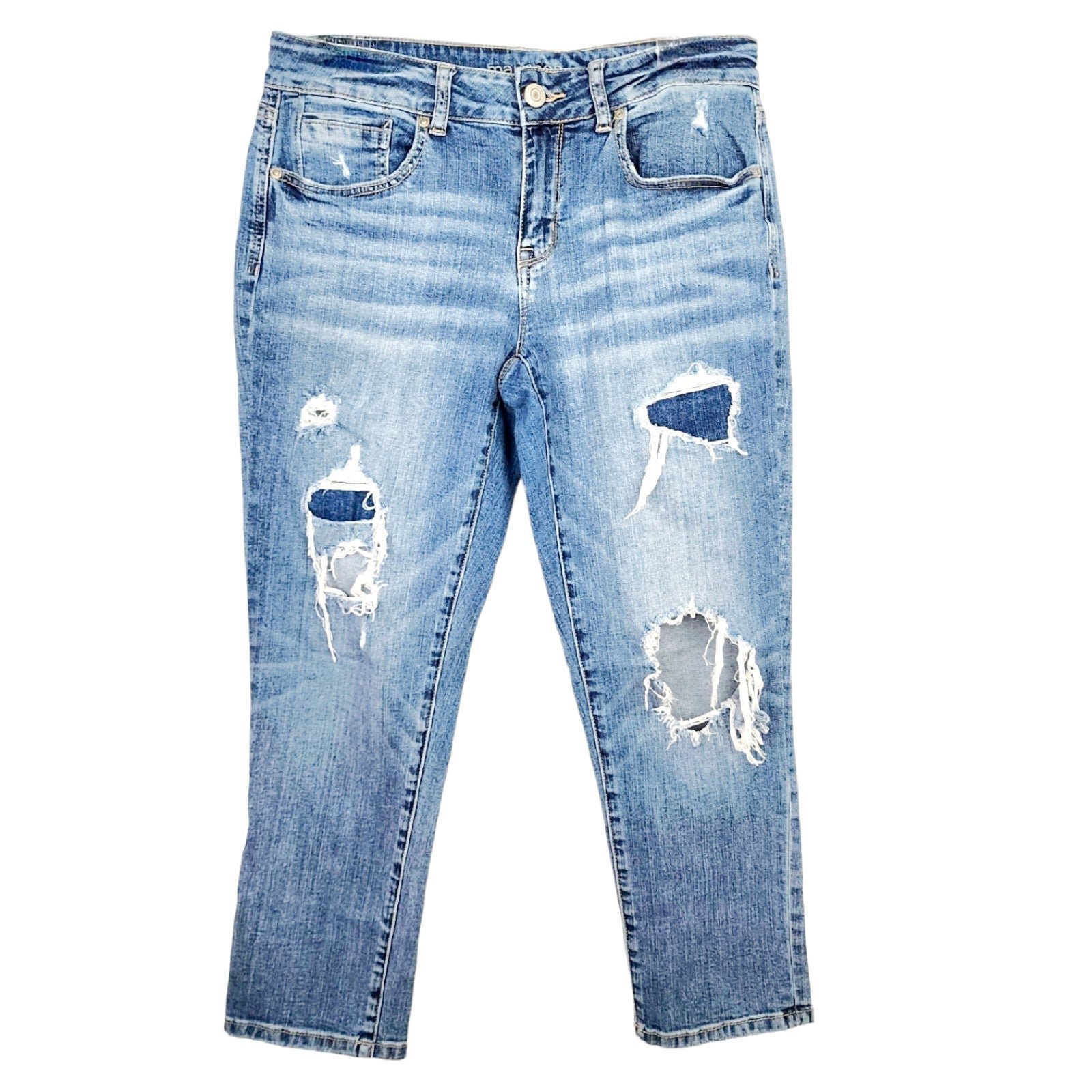 Elegant Maurices 7/8 Distressed Denim Capri Blue Jeans 