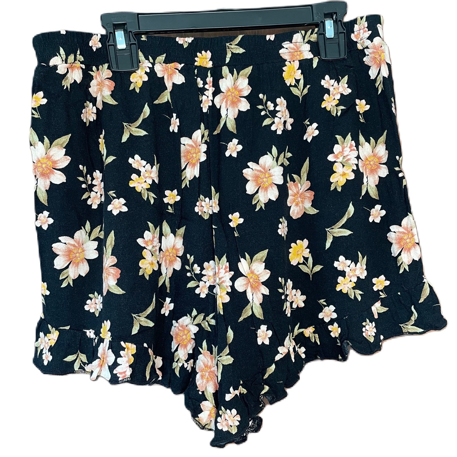 good price American Eagle Women’s Black Floral Pull On Ruffle Shorts Medium kq9QvzviT US Sale