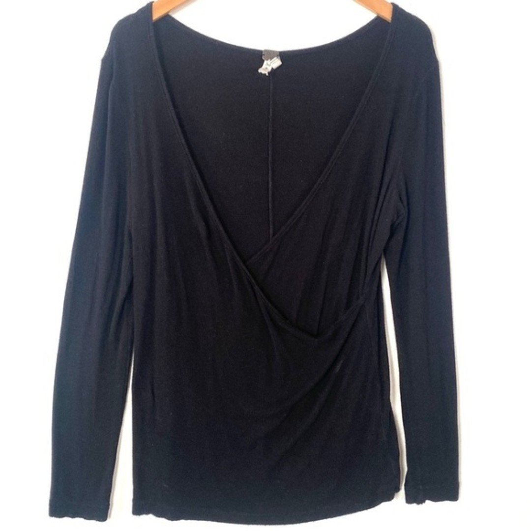 Promotions  (B1) We the Free Black free People faux wrap front Long-sleeve sweater, Size M P2ZjlkIhz well sale
