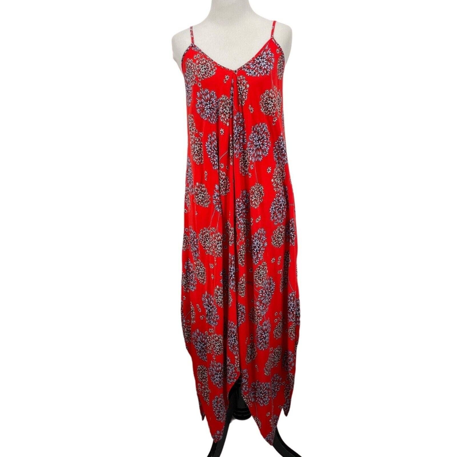 where to buy  a.n.a Medium Midi Dress Women Red Floral V-Neck Sleeveless Handkerchief Hem Boho KEDZrrlJ1 Factory Price