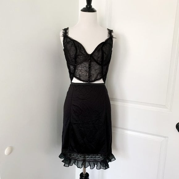 Latest  Vintage Black Lace Trim Slip Skirt mwMOTSGEZ Ou