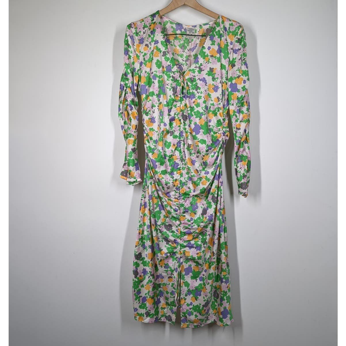 Discounted Baum und Pferdgarten Green Floral Print Ruched Silk Dress Size 38 US 6 NWT jR43yT6BK best sale