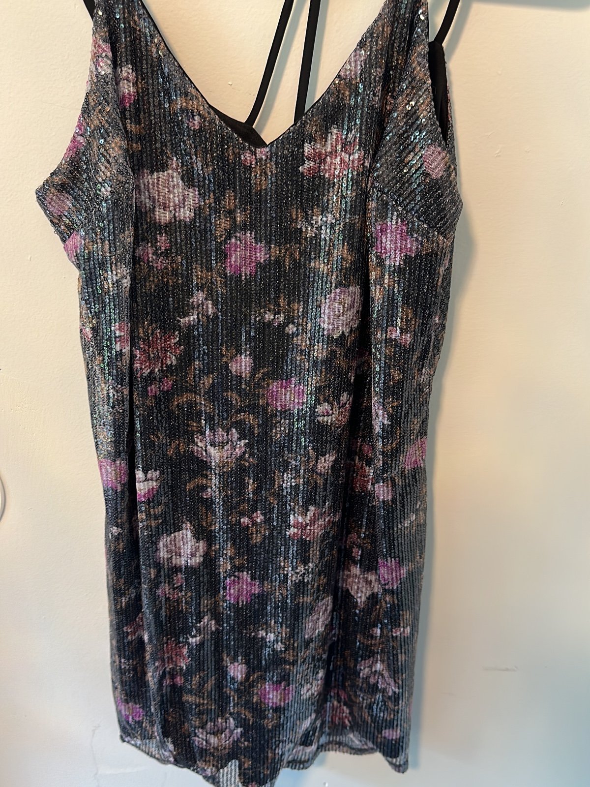 Exclusive 90s Floral strappy sequined black cocktail slip dress pCdatW9nd hot sale