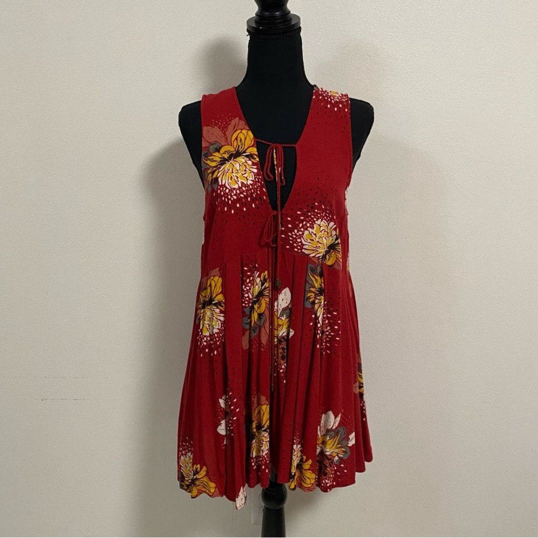 large discount Free People Lovely Day Printed Tunic Dress Red Floral print Size XS Pjwjvu1Ct Cheap