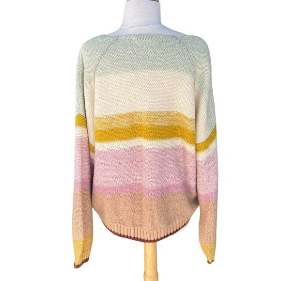 high discount Anthropologie Theia V-Neck Sweater Size Large NWT Natural Stripe Metallic Accent Jofgi14So Everyday Low Prices