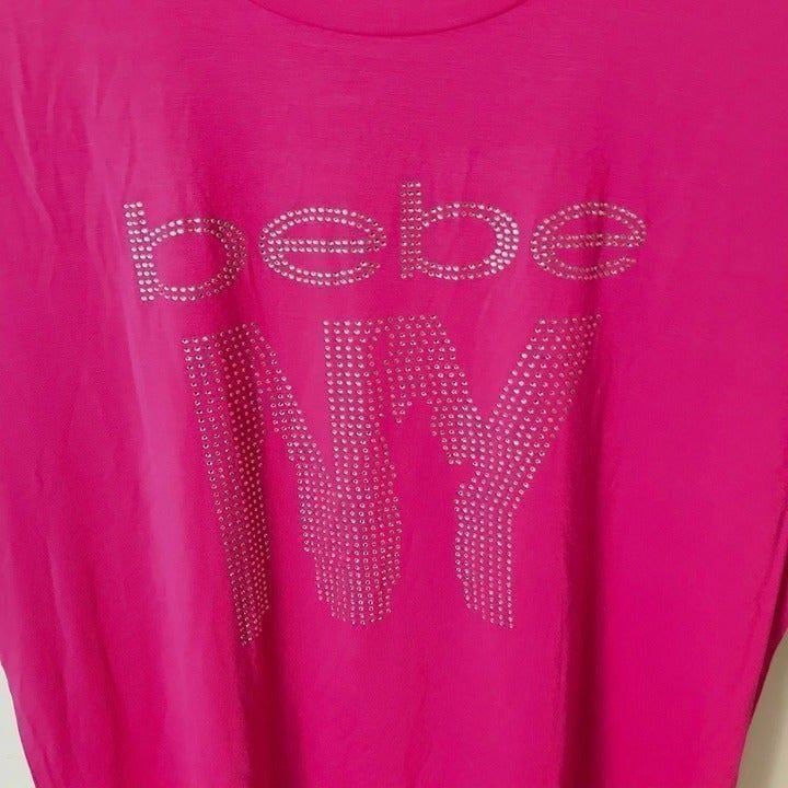 large discount Y2K Vintage Bebe NY T Shirt Tee Rhinestones Top Short Sleeve Solid Logo Print L mQKEKbM2c US Sale