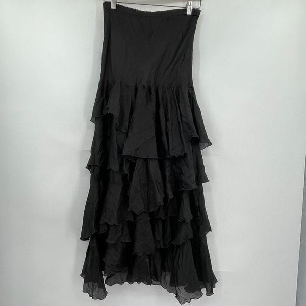 Great Chan Luu Black Summer Silk Layers Ruffled Tiered Maxi Skirt Size Small fVfG4KWdo New Style