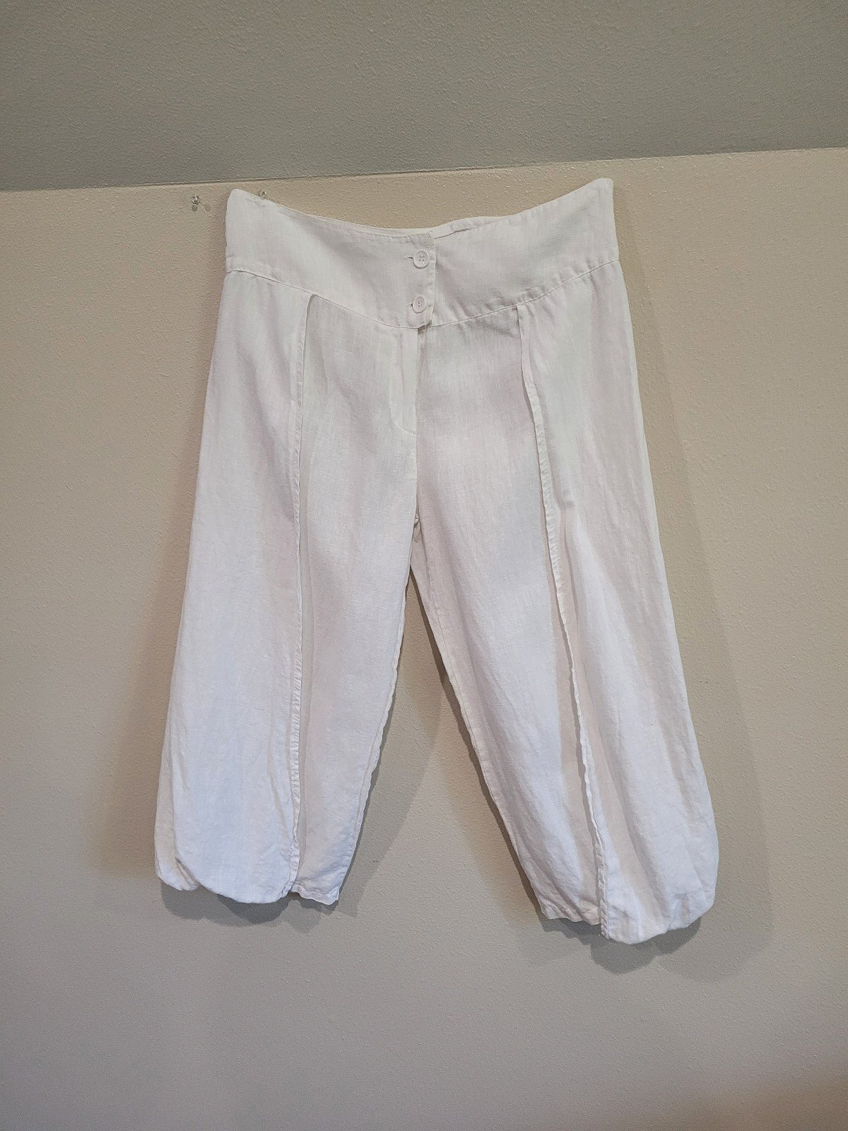 Simple Gemma Ricceri White Linen faux wrap pant. Womens