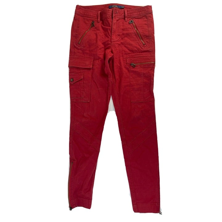 large discount Polo Ralph Lauren Womens 4 Zippered Military Moto Skinny Pants Jeans Red NIijjRqcD for sale