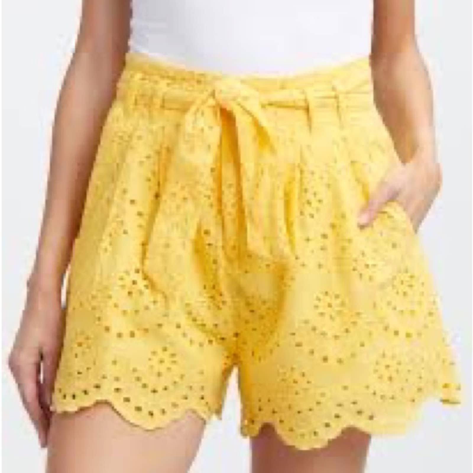 Promotions  7 for all mankind Yellow Tie Waist Eyelet Dandelion Shorts OQqf2FYa4 Cool