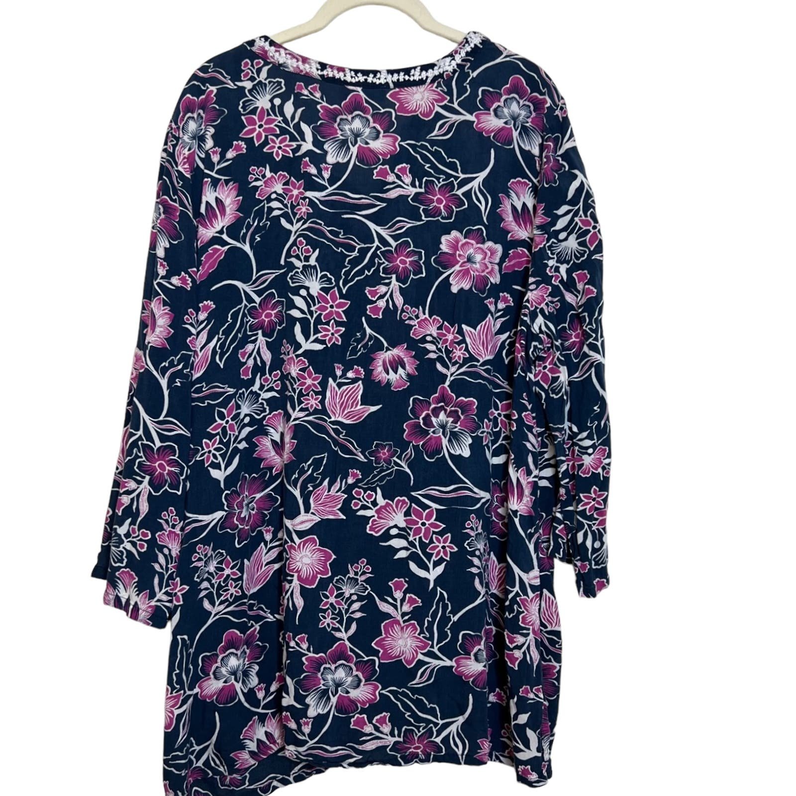 Buy Charter Club Woman Tunic 2X Blue Pink Floral Embroidered Lightweight V-Neck IjV4sOLWW Store Online