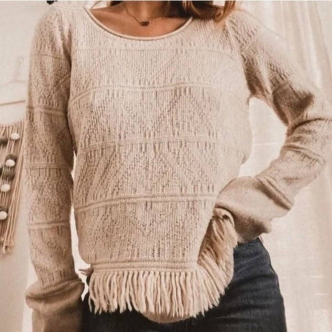 Simple Anthropology Moth Confetti Knit Fringe Sweater H