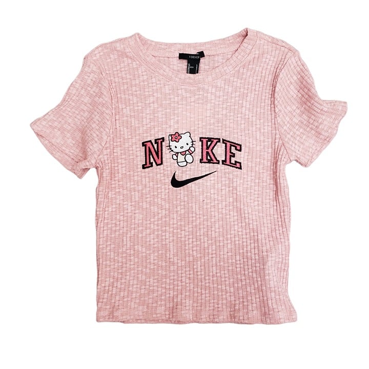 Custom Hello Kitty Snub Knit Crop Tshirt Pink Size L Kj
