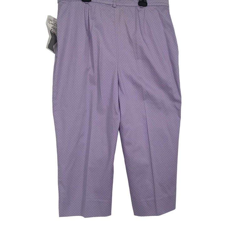 Stylish NWT Stephanie Parks M Purple Polka Dot Capri Pants Straight Leg Elastic Waist H7znyzRaI Discount