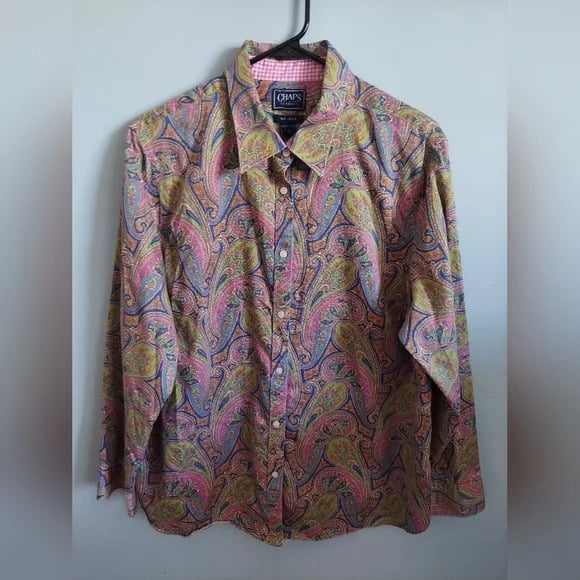 Fashion Chaps Pink Paisley Button up Long Sleeve Shirt 2XL No Iron Top Grannycore Hiay6kPPO hot sale