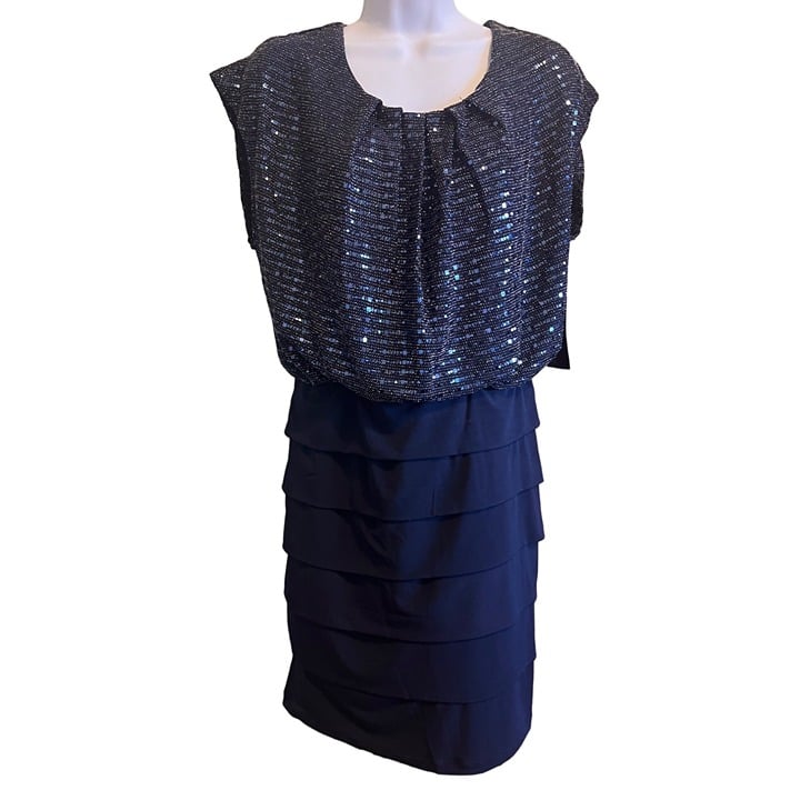 Elegant Women´s Dress En Focus Studio NWT Dark Blue Shimmer Sequins Size 12P Cocktail Pdl21wI0l Outlet Store