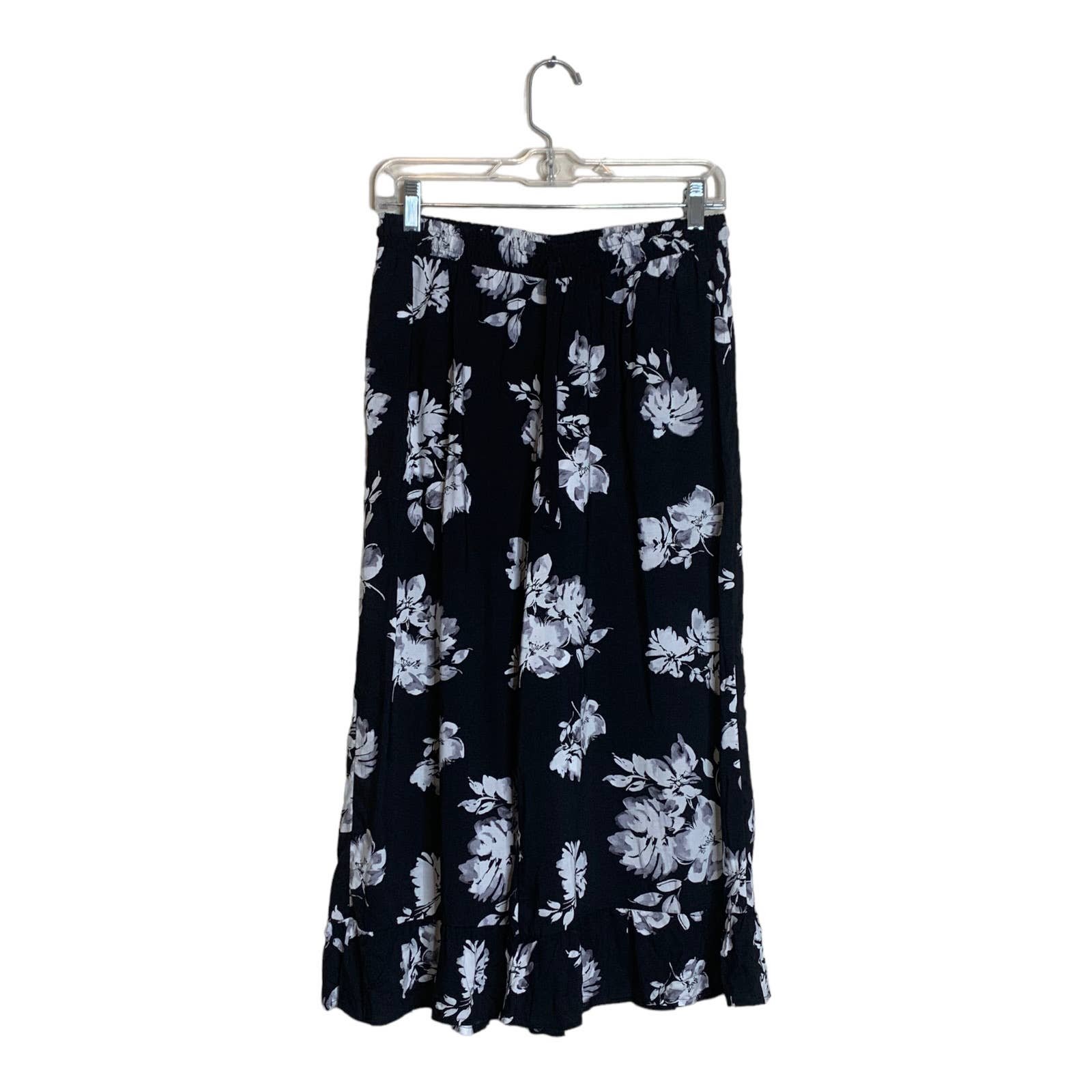 Latest  Vera Wang black sheer floral cropped ruffled hems pull on pants size small IN22dghKb Outlet Store
