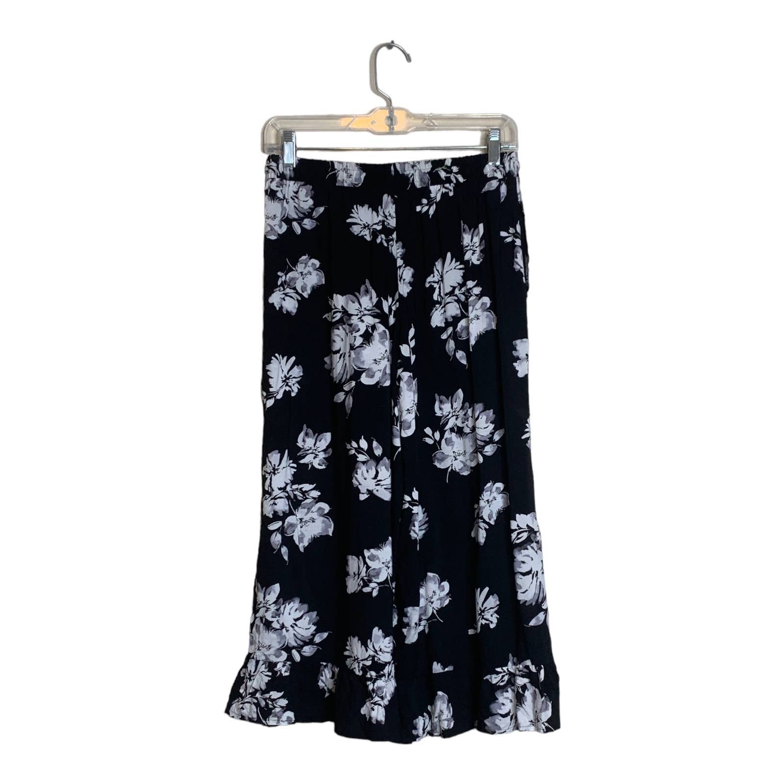 Latest  Vera Wang black sheer floral cropped ruffled hems pull on pants size small IN22dghKb Outlet Store