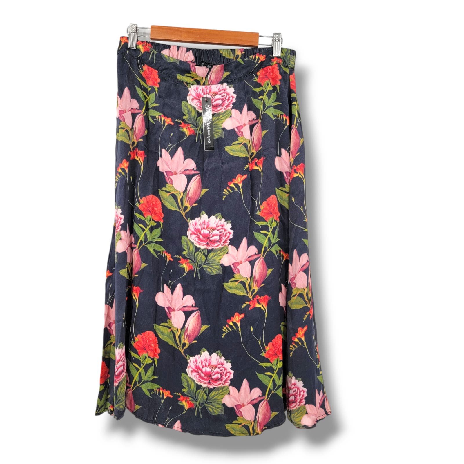 Exclusive NEW Catherine Malandrino Satin Floral Midi Skirt Navy Blue Size 8 KgxNzDEc5 Factory Price