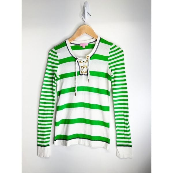 Affordable Lilly Pulitzer Shirt Womens Size Small Green White Striped Long Sleeve Pullover lP8aIc92K best sale