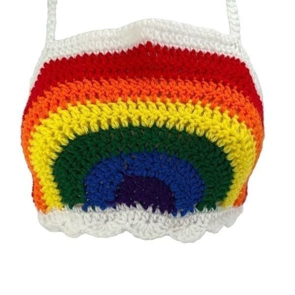 High quality Handmade Napper brand rainbow crop top halter adjustable pride crochet XS NEW GLHyYKcUS High Quaity