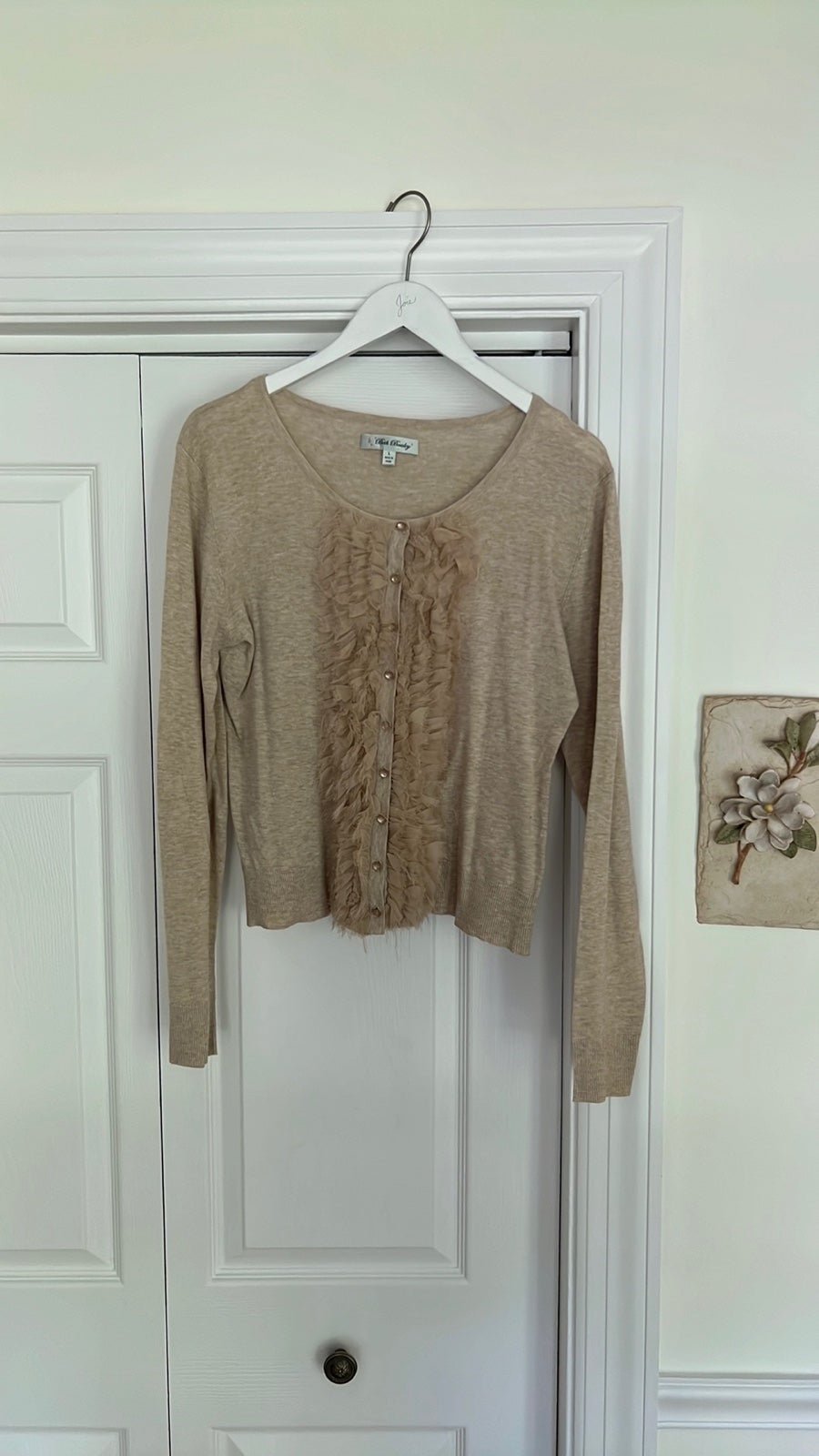large discount Beth Bowley Beige Silk Cardigan Sweater with Cotton Tulle P0LHou32t for sale