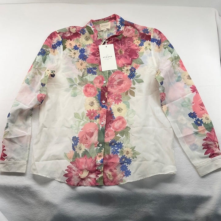 Promotions  NWT SEZANE PIERRO SHIRT PINK CREATION multicolor floral cotton SILK SZ38 us6 bus mdv7Tw82U all for you