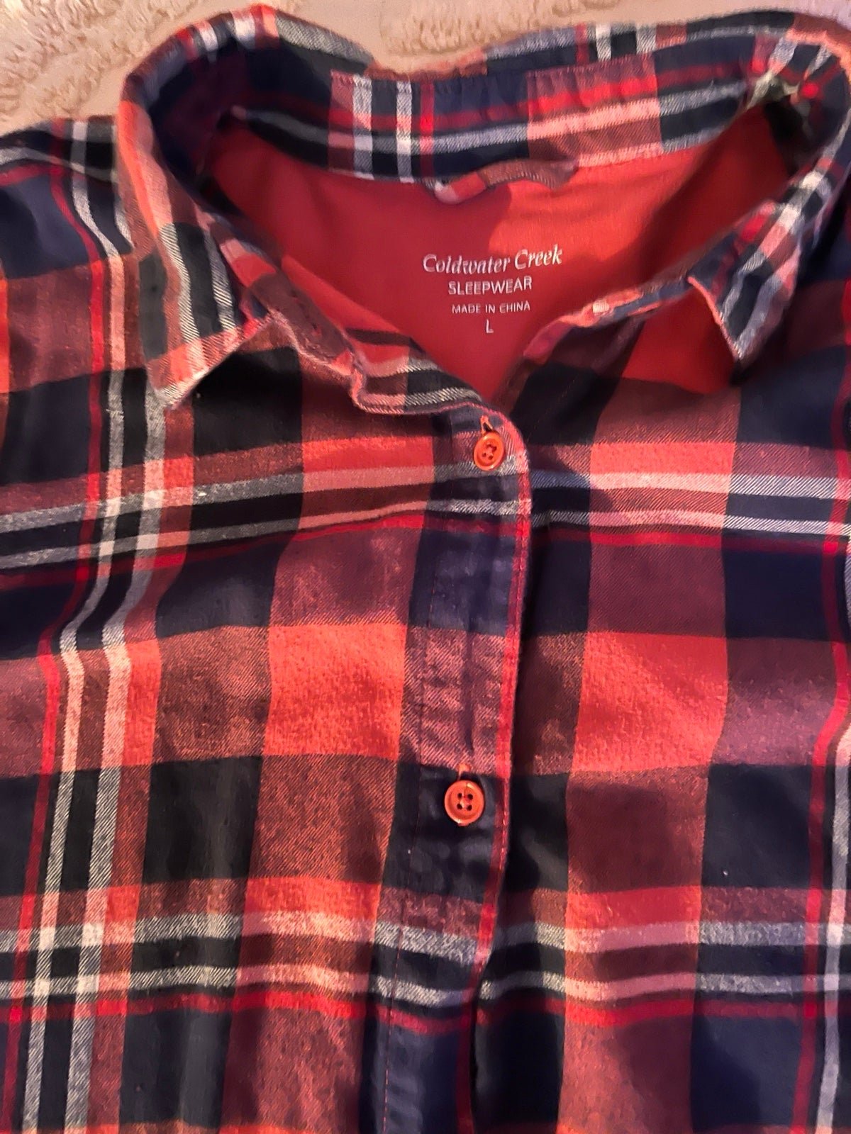 High quality Coldwater Creek Orange Plaid Flannel Cotton Sleepwear Button Shirt~sz. L N8zykjs5P Zero Profit 