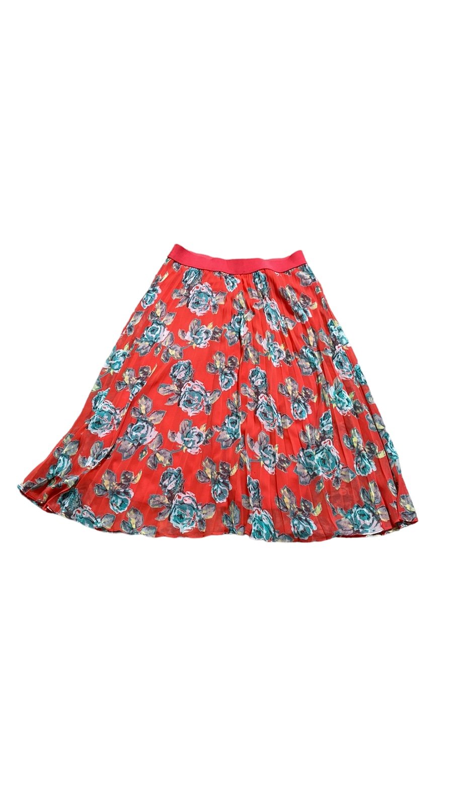 Personality Soprano Red Floral Pleated Midi Skirt oxdNr