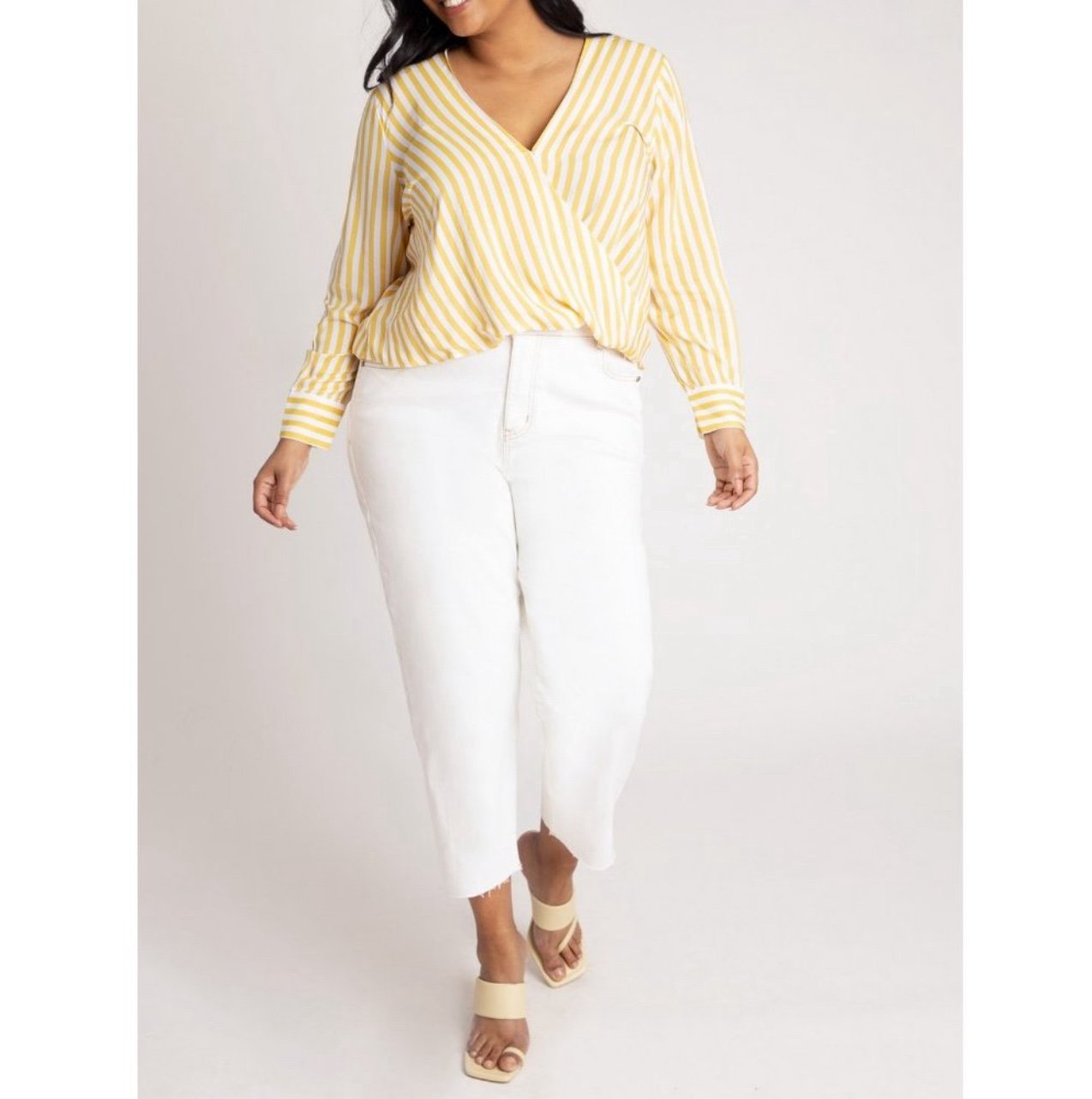 Special offer  NEW Eloquii Yellow Striped Crossover Blouse Top MMkFWXmls Great