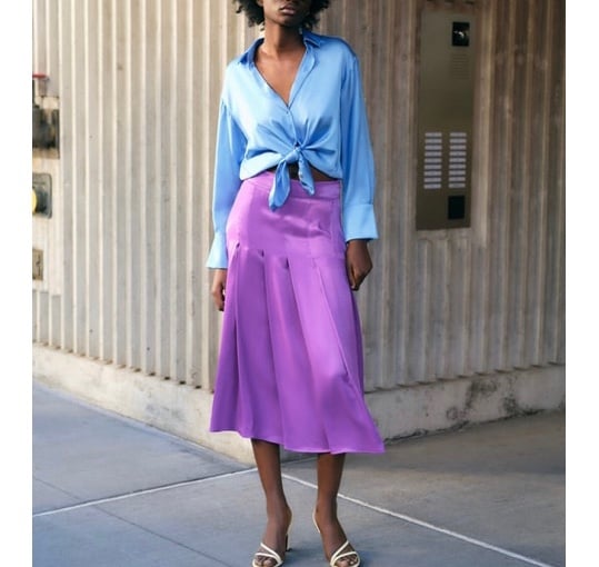reasonable price NWT Zara satin effect box pleat skirt purple gqQ7XP4rM just buy it