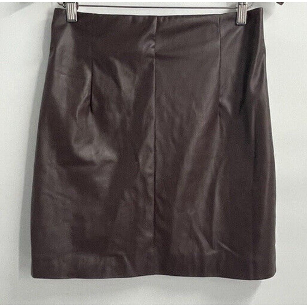 Special offer  H&M Skirt Women´s Size 8 Straight Pencil Brown Faux Leather Classic kv6I2hnKQ all for you