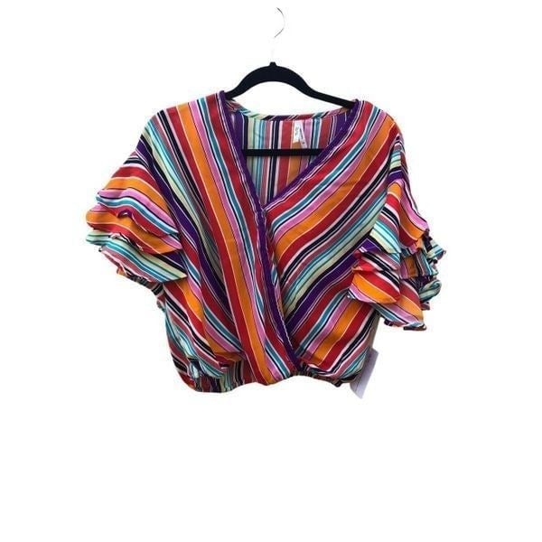 cheapest place to buy  Truth Women´s Multi Color Ruffle Sleeves Faux Wrap Top Size Medium NWT hdX8FpUQI Cheap