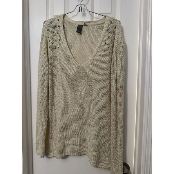 cheapest place to buy  Quinn Cream W/Silver Stud Accent Acrylic Long Sleeve Sweater - Small gxE4BEfgE Counter Genuine 