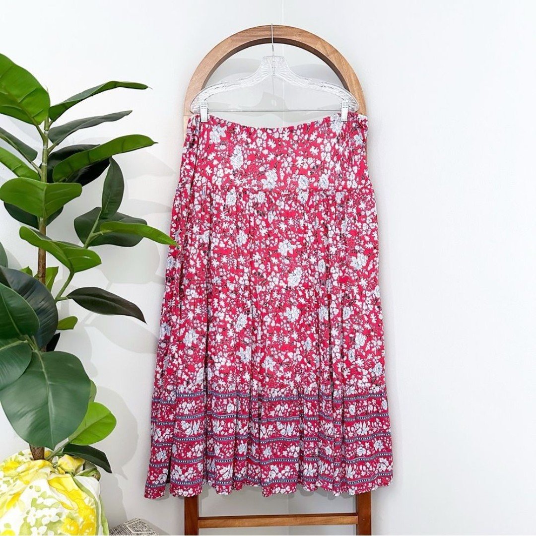 Fashion Chaps XXL Boho Gypsy Red Floral Tiered Elastic Waist 100% Cotton Maxi Skirt i7l1W6XCc just buy it