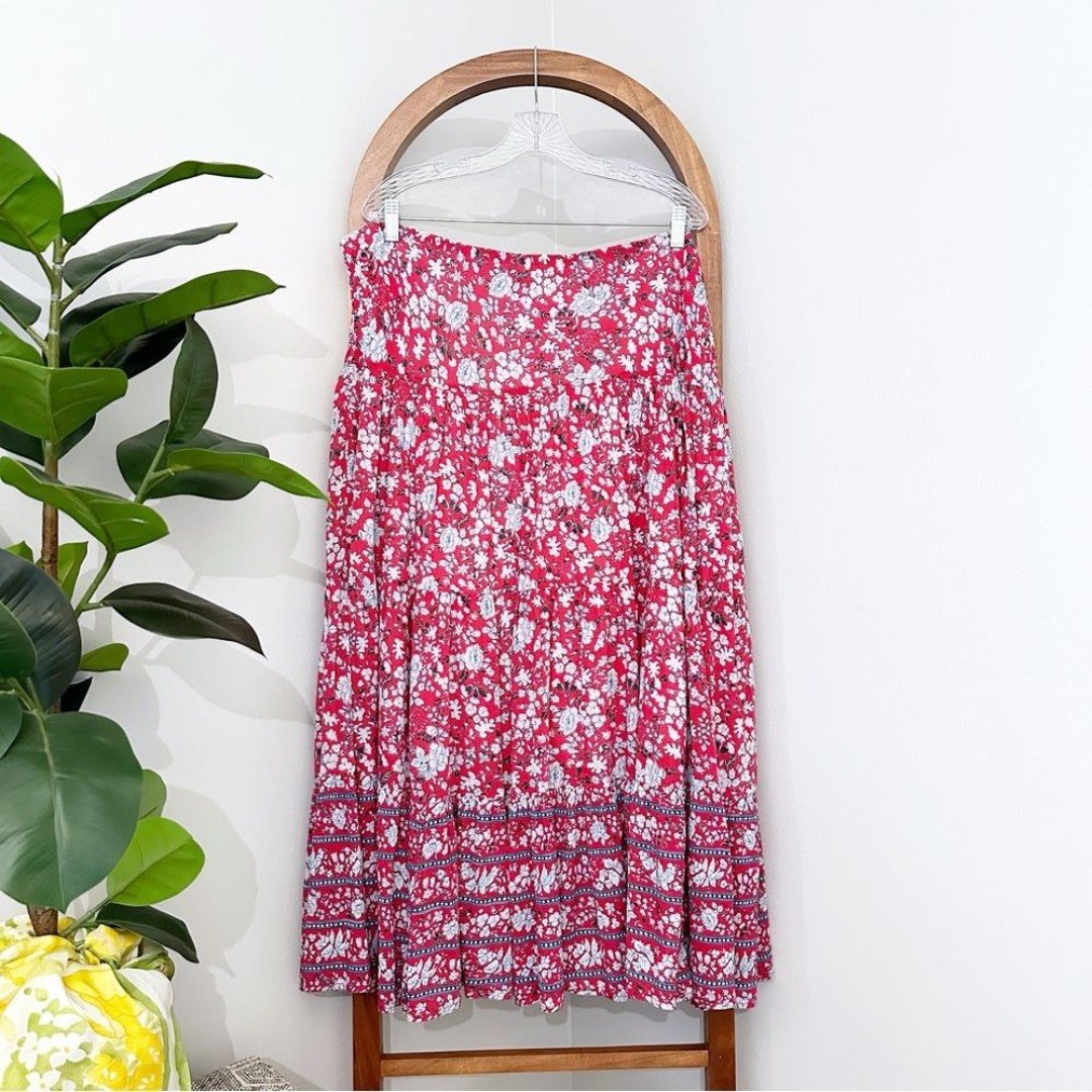 Fashion Chaps XXL Boho Gypsy Red Floral Tiered Elastic Waist 100% Cotton Maxi Skirt i7l1W6XCc just buy it