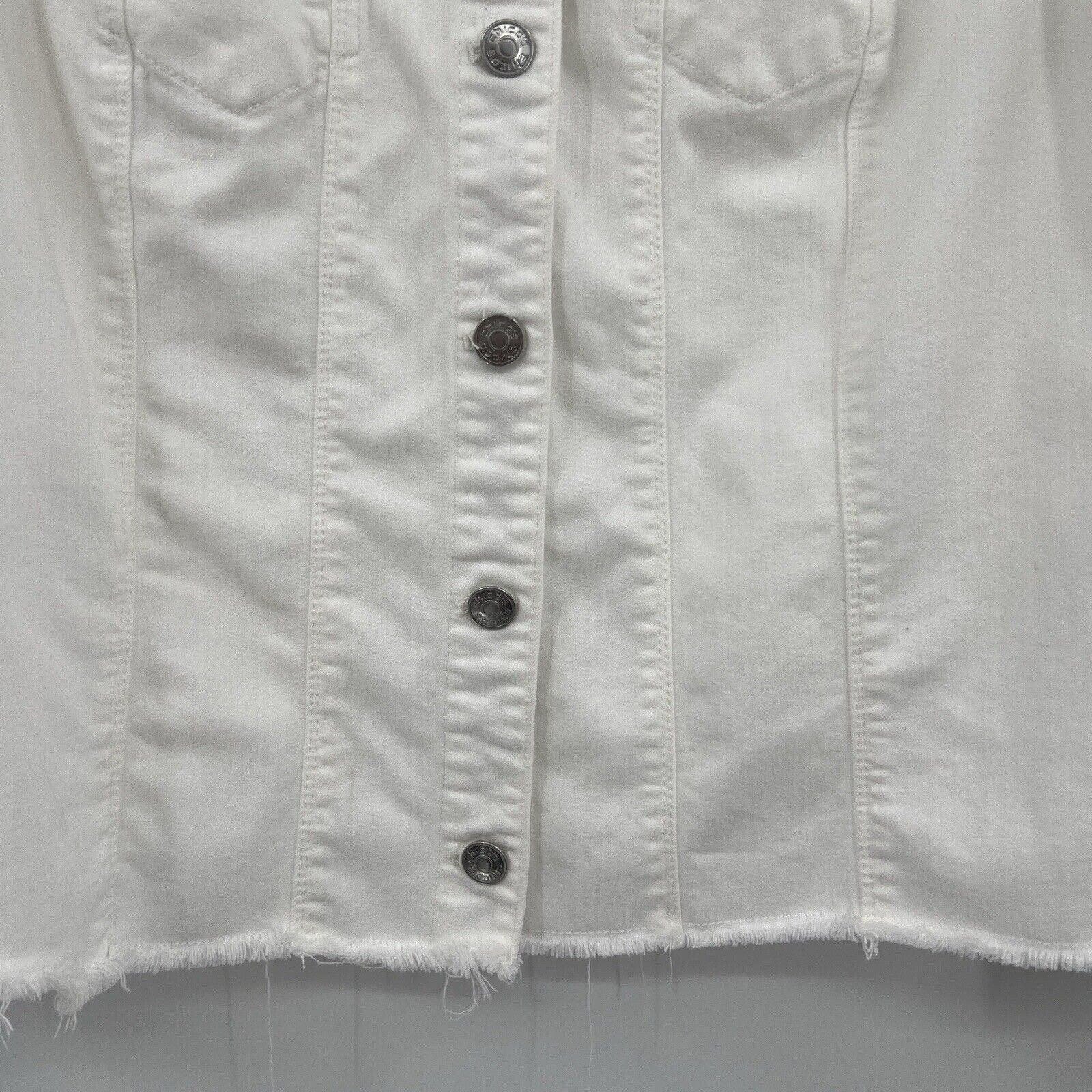 Wholesale price Chicos White Denim Jean Collared Button Up Jacket Raw Hem Size 2 Women’s Large P521cx4ic Buying Cheap