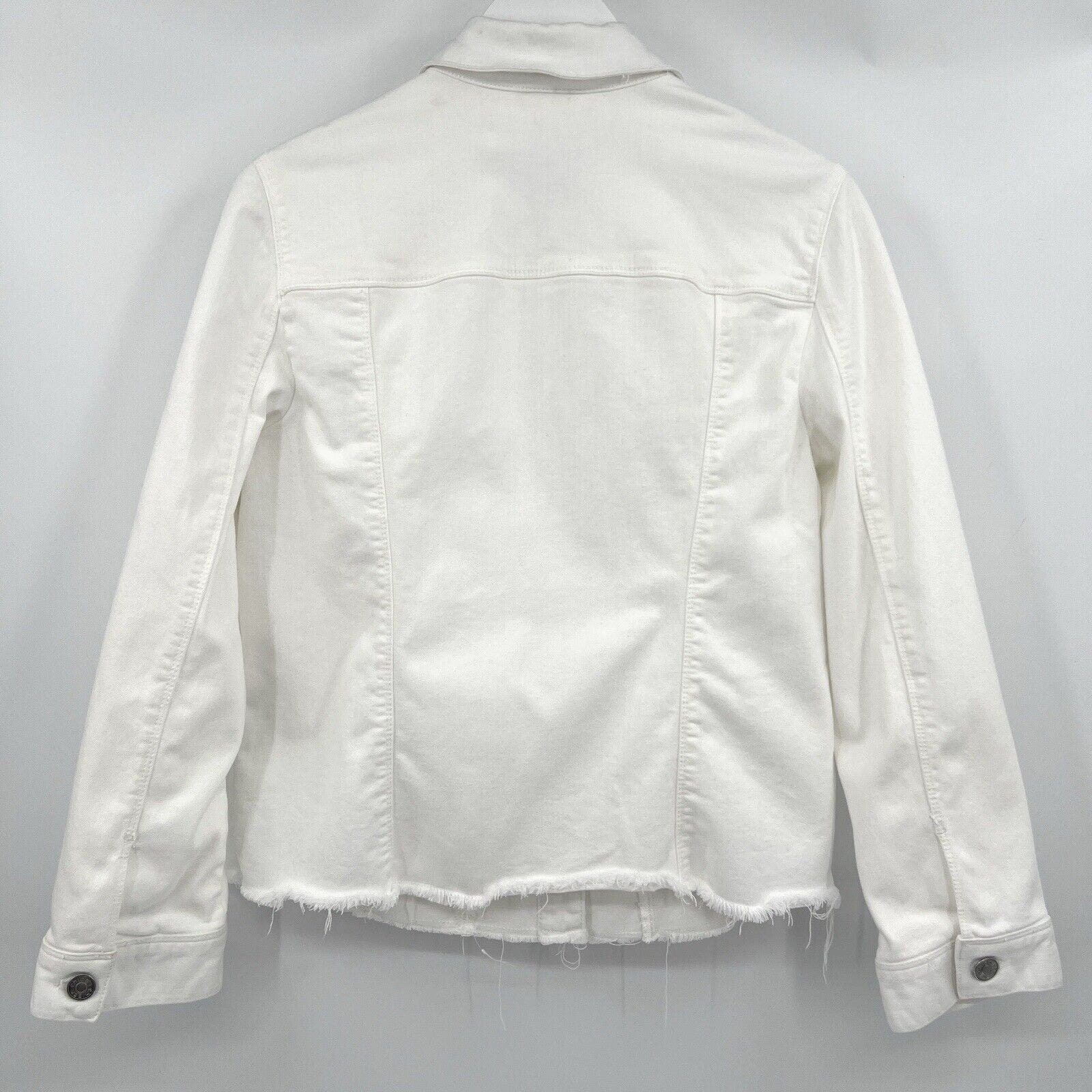 Wholesale price Chicos White Denim Jean Collared Button Up Jacket Raw Hem Size 2 Women’s Large P521cx4ic Buying Cheap