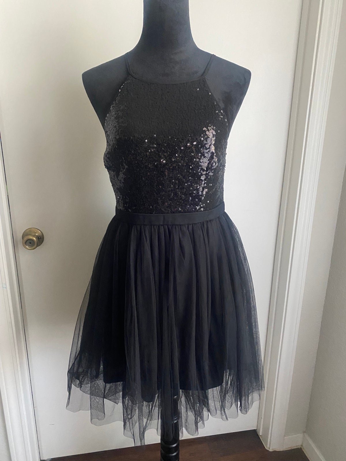High quality Maniju Black Sequin & Tulle Sleeveless Mini Dress L oi7k2swIV best sale