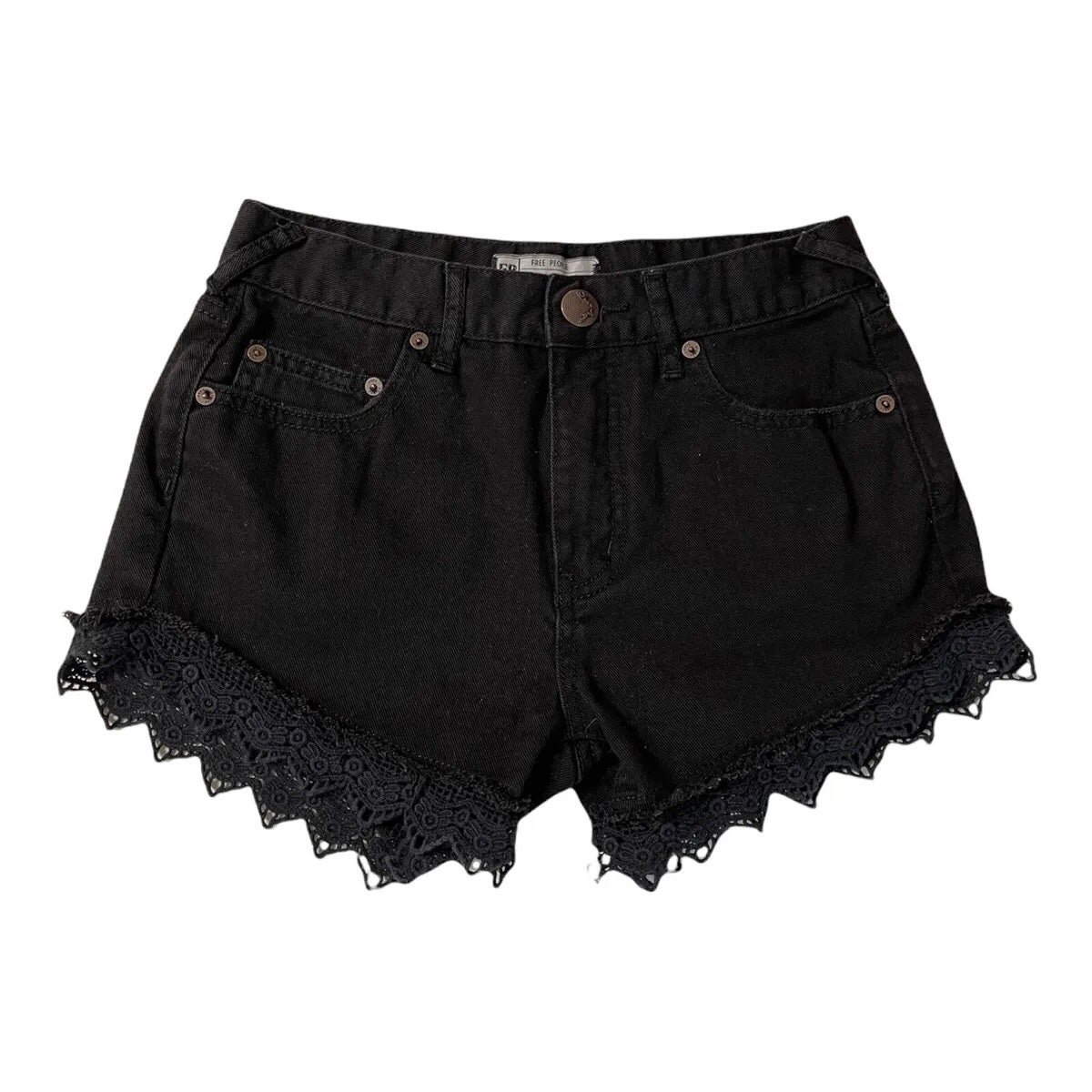 Stylish Free People Lacey Denim Cutoff Shorts in Black 