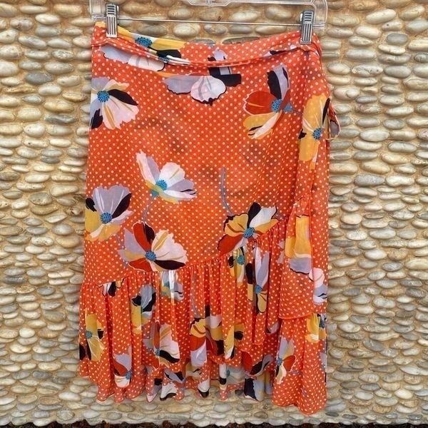 Authentic CAbi WRAP SKIRT #6199 in TANGERINE/FLORAL Size X-Large. EUC! NaKauh19D best sale