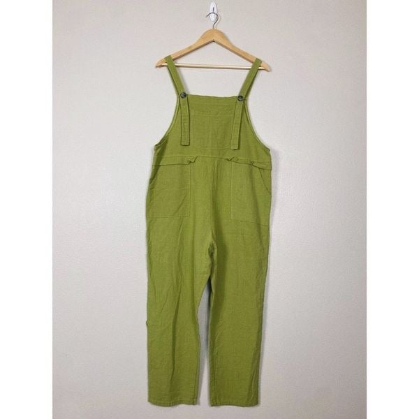 Simple green linen blend overalls j5Nv12LZu Low Price