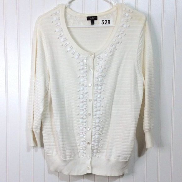 big discount Talbots Ivory 3/4 Sleeve Beaded Knit Cardigan Sweater Size Extra Large XL Petite OAacxyImb Online Exclusive