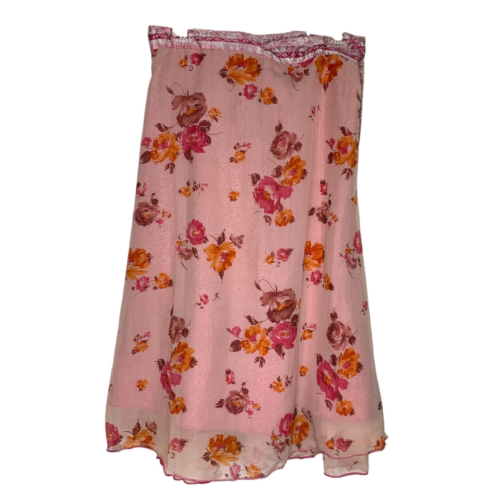 Elegant Floral Silky Flowy Layered Reversible Wrap Midi Skirt Cottage Prairie Core 30 odtqJUN0x High Quaity