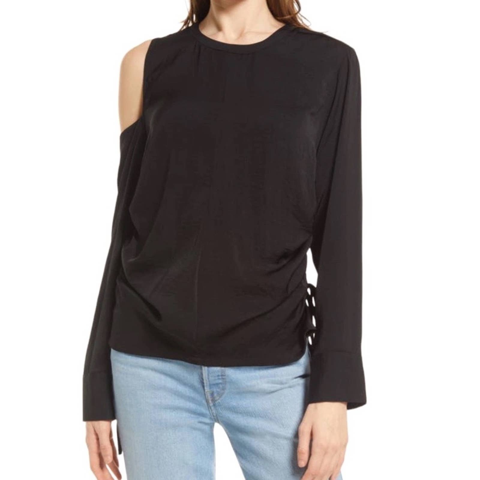 Comfortable Nordstrom Open Edit Single Cold Shoulder Satin Blouse Small Black NWT poGqWkdwf Low Price