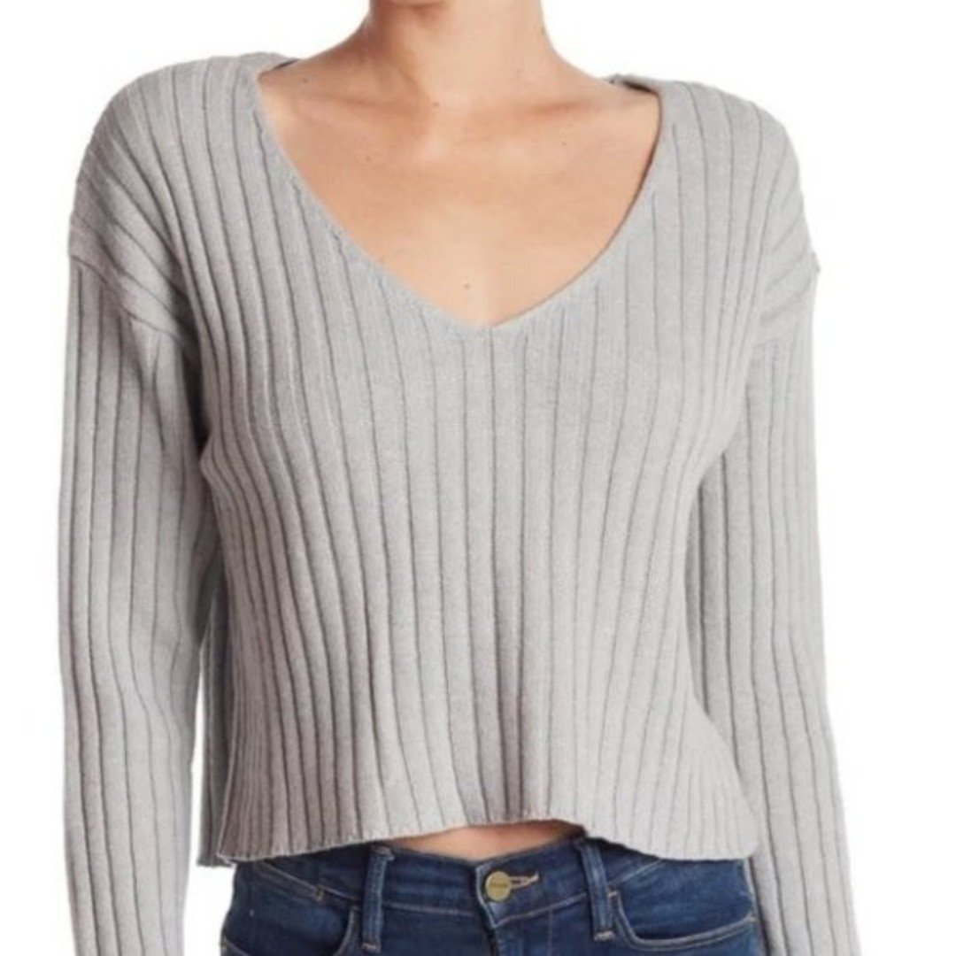 Popular Abound Nordstrom Size XL Grey Heather Ribbed Knit V-Neck Cropped Sweater gOqkDMWb3 outlet online shop