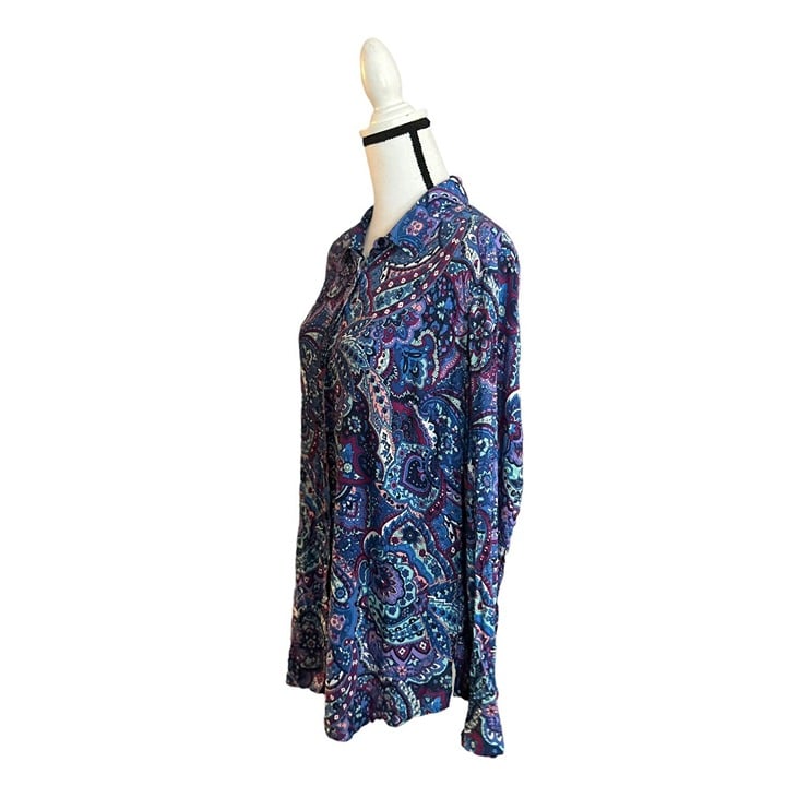 Affordable Talbots Blue, Aqua, Teal and Purple Paisley Long Sleeve Blouse Large Nwot Fwj1DjwND US Sale