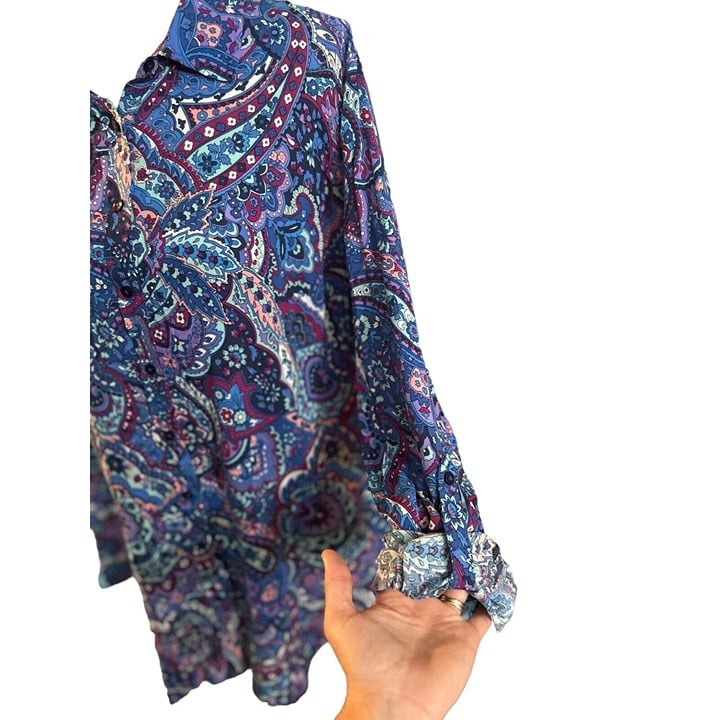 Affordable Talbots Blue, Aqua, Teal and Purple Paisley Long Sleeve Blouse Large Nwot Fwj1DjwND US Sale