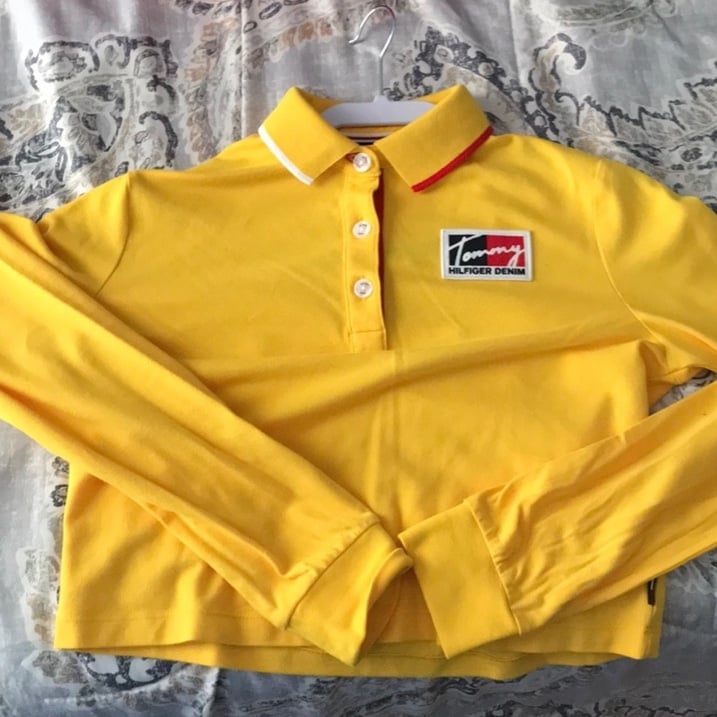 Nice NWT Tommy Hilfiger (Tommy Jean) Yellow Cropped Rugby Polo HUiI5es0d hot sale
